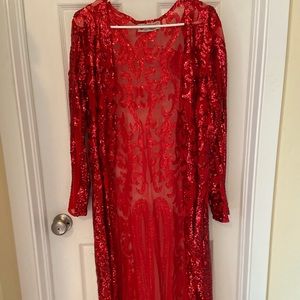 Red sequin duster